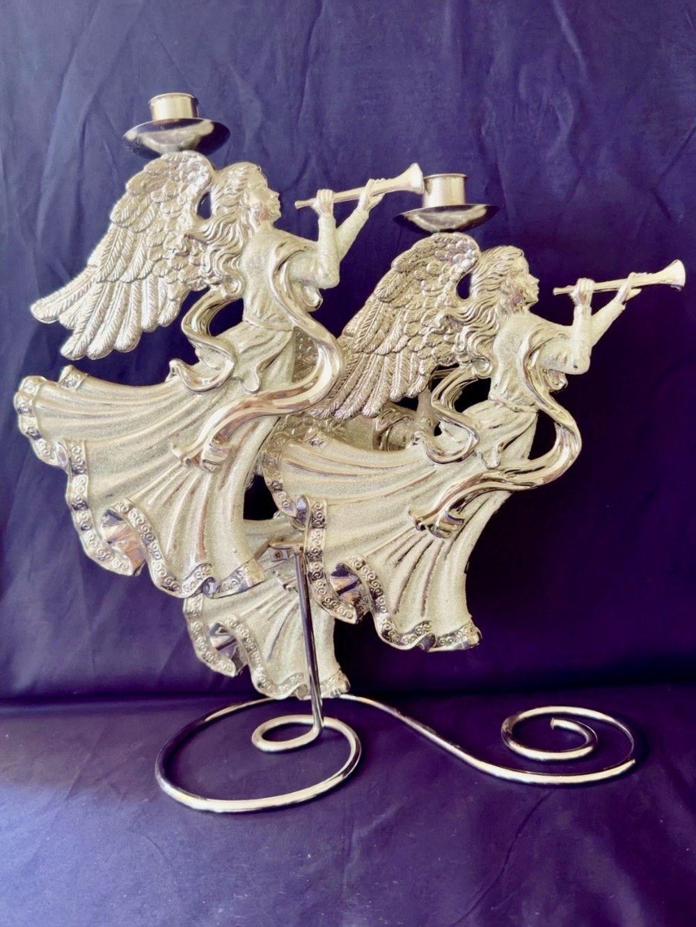 Vintage Godinger Silver Plated Musical Angel Taper Candelabra Candle Holder